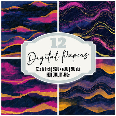 Watercolour Wave Forms Hot Pink Navy Digital Paper Pack (DDD013099)