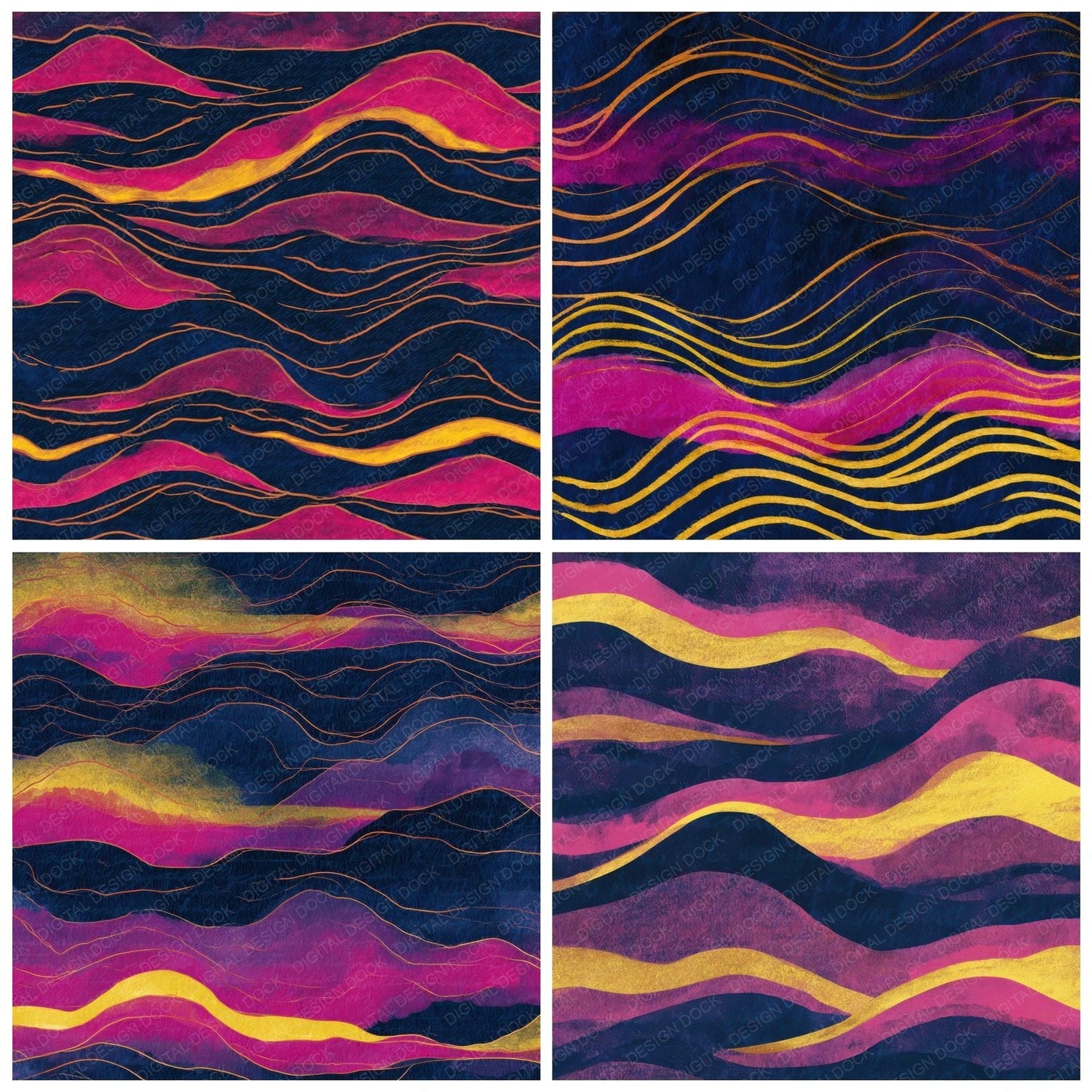 Watercolour Wave Forms Hot Pink Navy Digital Paper Pack (DDD013099)
