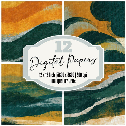 Woodblock Amber Forest Green Texture Digital Paper Pack (DDD013100)