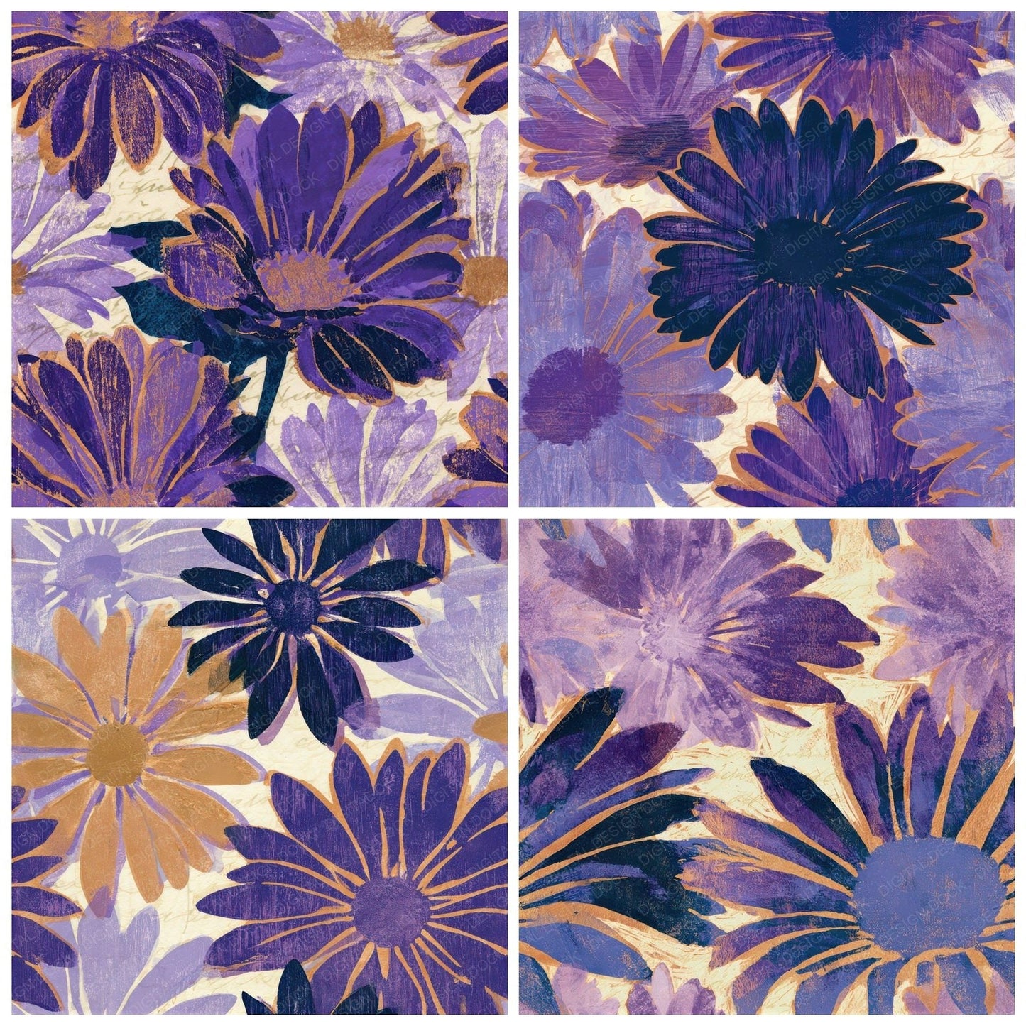 Woodcut Daisy Amethyst Seamless Digital Paper Pack (DDD013101)