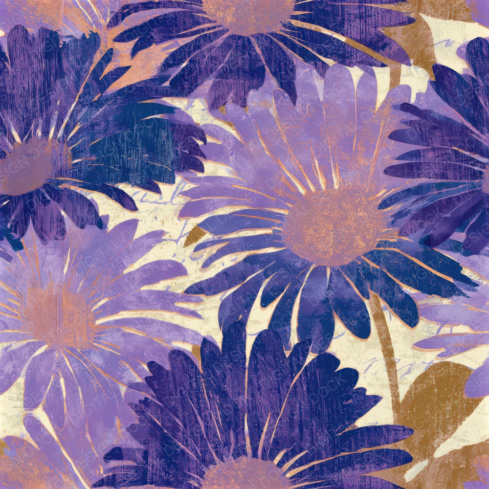 Woodcut Daisy Amethyst Seamless Digital Paper Pack (DDD013101)