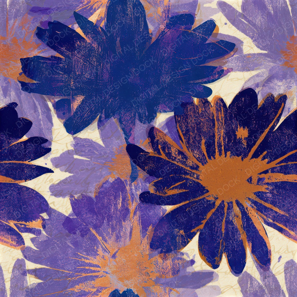 Woodcut Daisy Amethyst Seamless Digital Paper Pack (DDD013101)