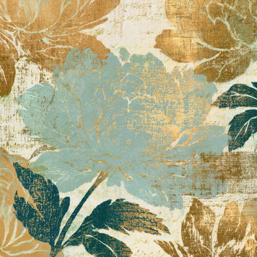 Woodcut Peonies Mint Gold Digital Paper Pack (DDD013102)