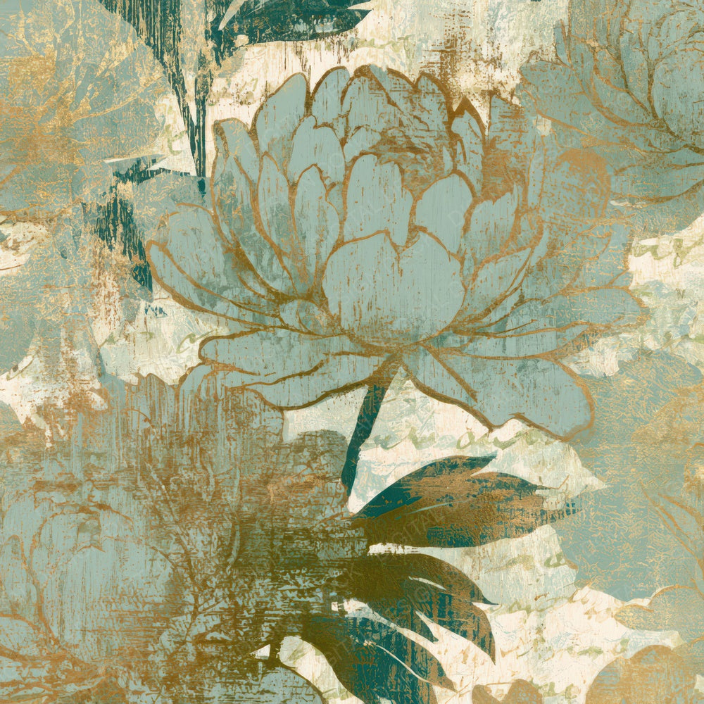 Woodcut Peonies Mint Gold Digital Paper Pack (DDD013102)