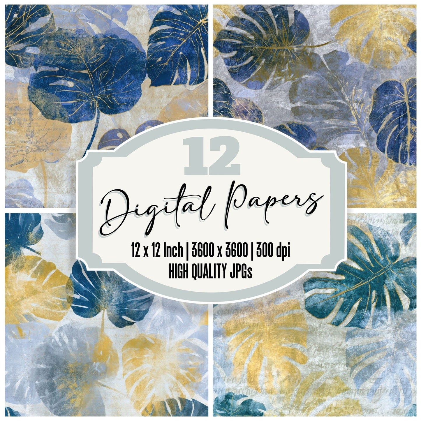 X-ray Monstera Cobalt Brass Digital Paper Pack (DDD013103)
