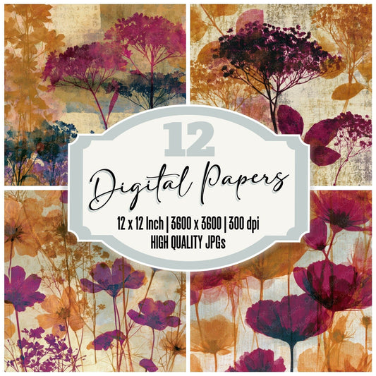 X-ray Wildflowers Amber Magenta Digital Paper Pack (DDD013104)