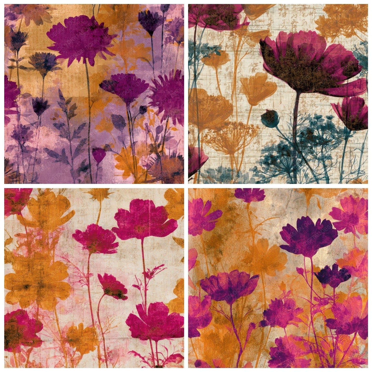 X-ray Wildflowers Amber Magenta Digital Paper Pack (DDD013104)