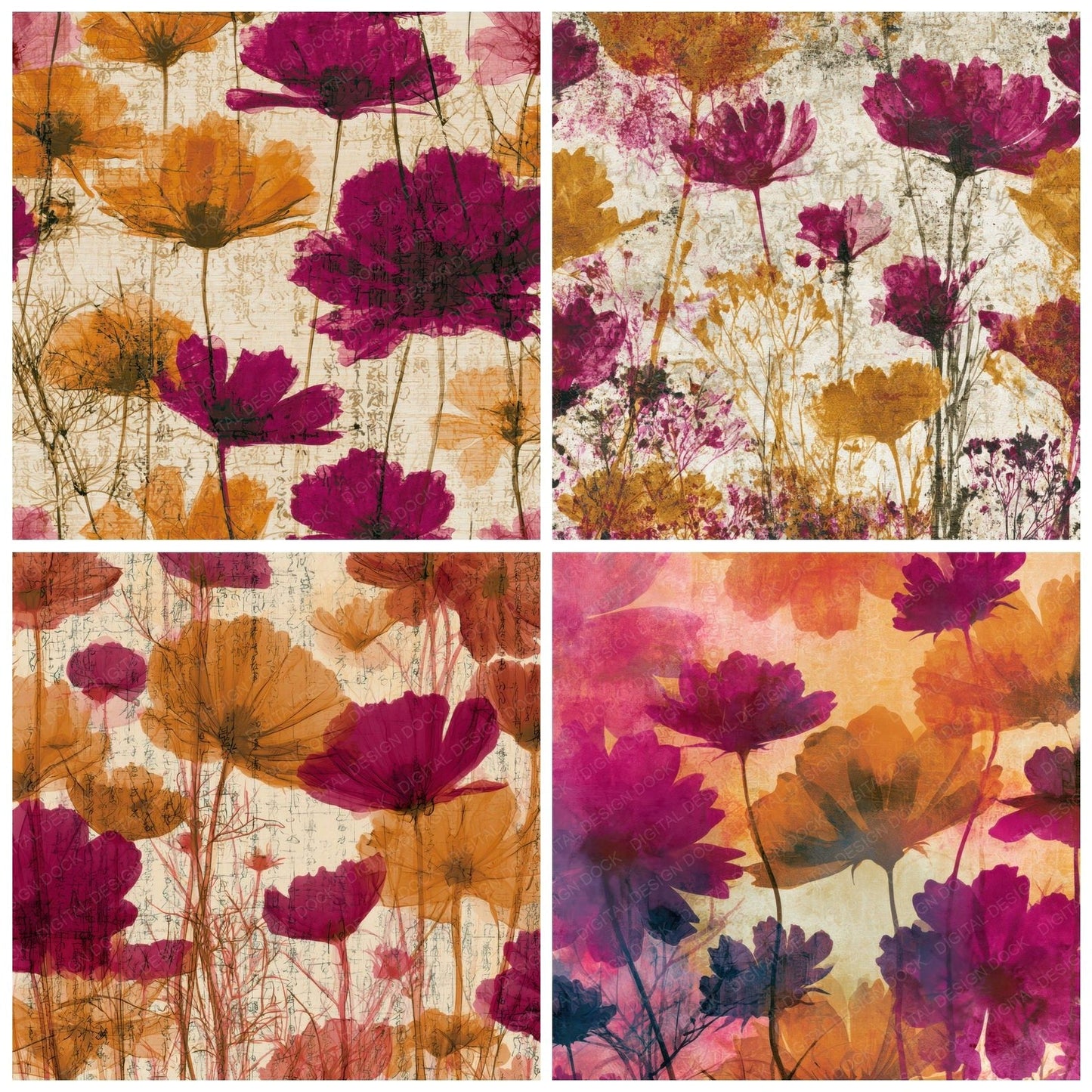 X-ray Wildflowers Amber Magenta Digital Paper Pack (DDD013104)