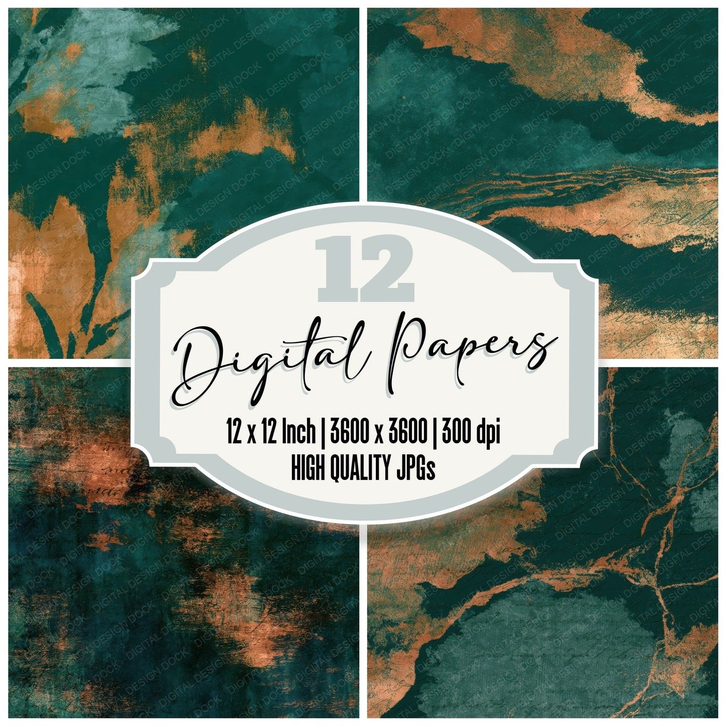 Antique Botanical Jade Copper Tonal Digital Paper Pack (DDD013105)
