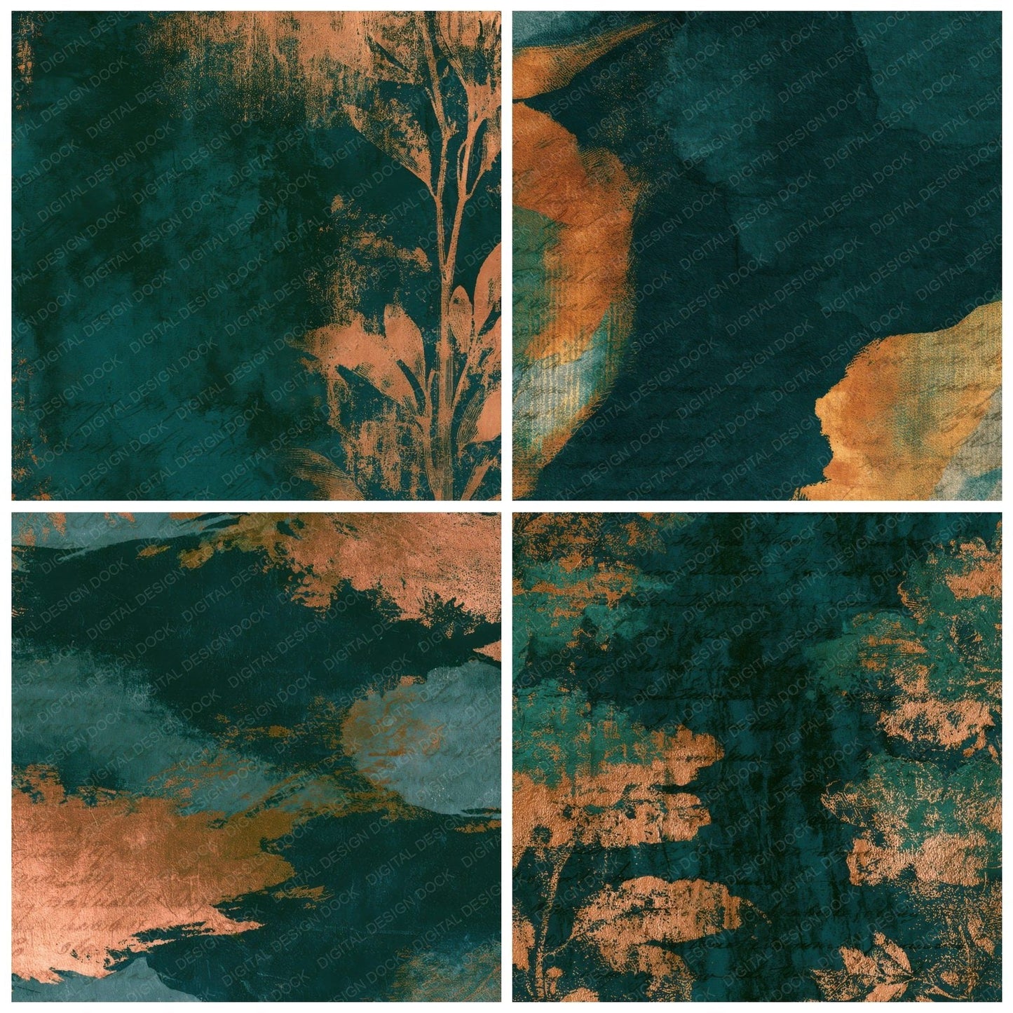 Antique Botanical Jade Copper Tonal Digital Paper Pack (DDD013105)