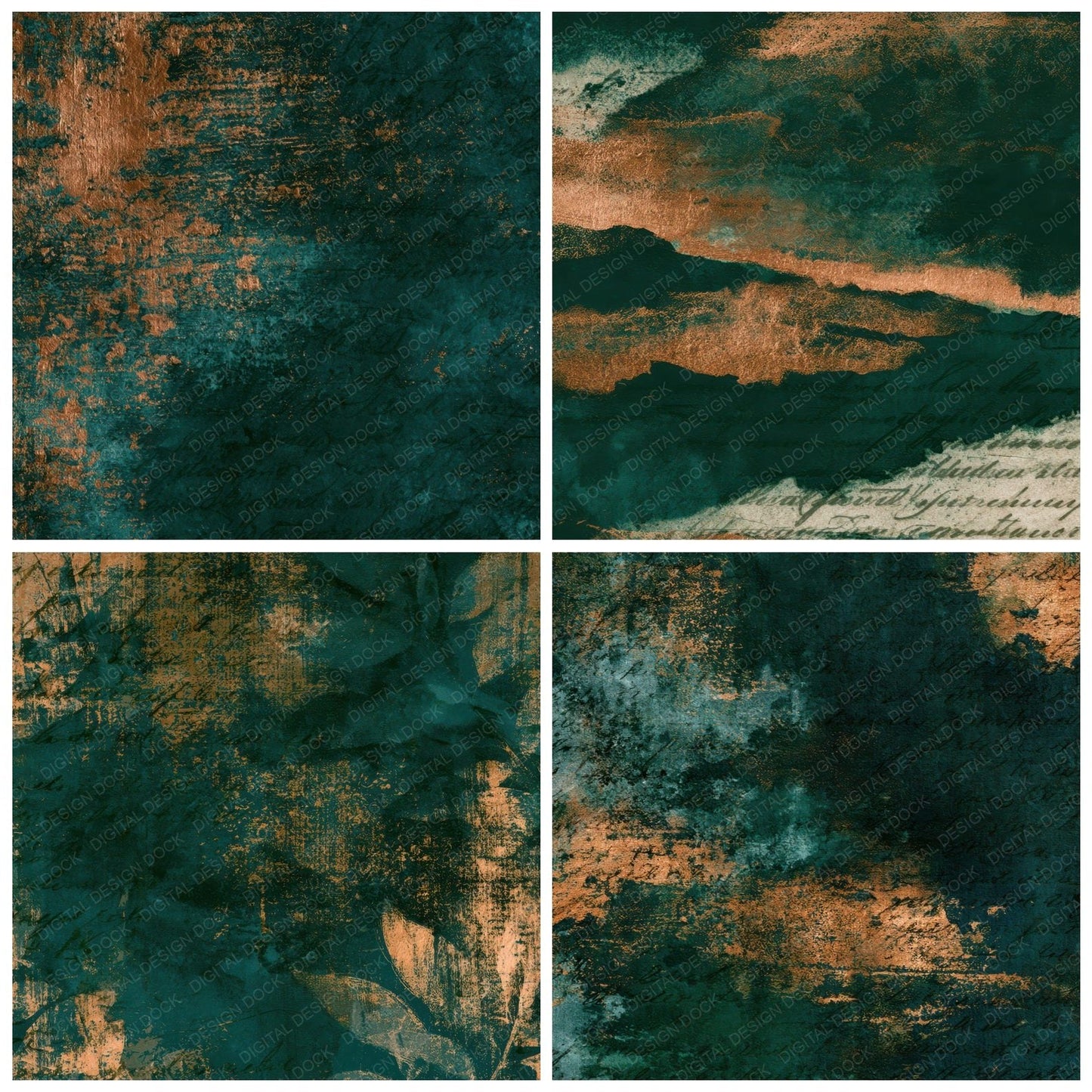 Antique Botanical Jade Copper Tonal Digital Paper Pack (DDD013105)