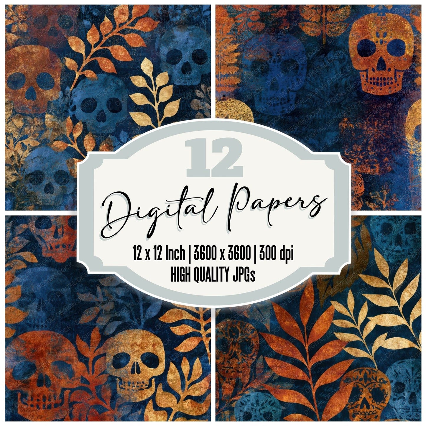Blueprint Sugar Skulls Copper Rust Digital Paper Pack (DDD013106)