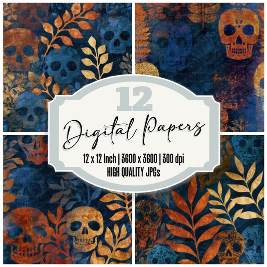 Blueprint Sugar Skulls Copper Rust Digital Paper Pack (DDD013106)