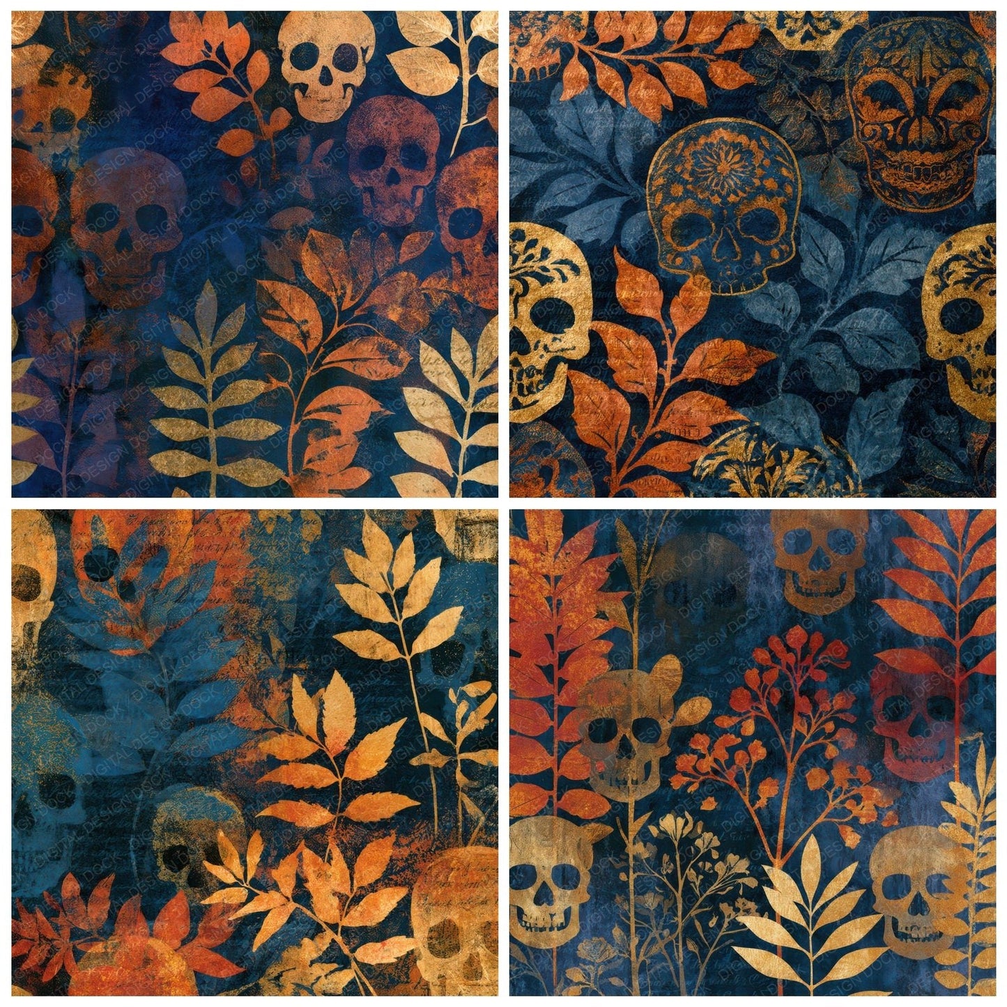 Blueprint Sugar Skulls Copper Rust Digital Paper Pack (DDD013106)
