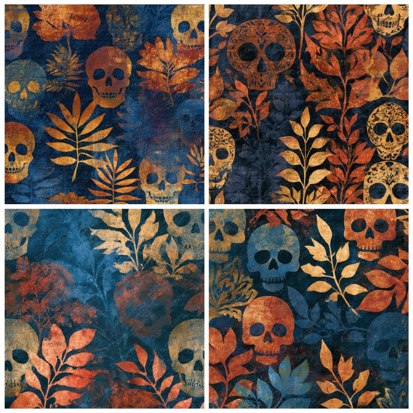 Blueprint Sugar Skulls Copper Rust Digital Paper Pack (DDD013106)