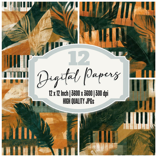 Bohemian Piano Keys Amber Forest Seamless Digital Paper Pack (DDD013107)