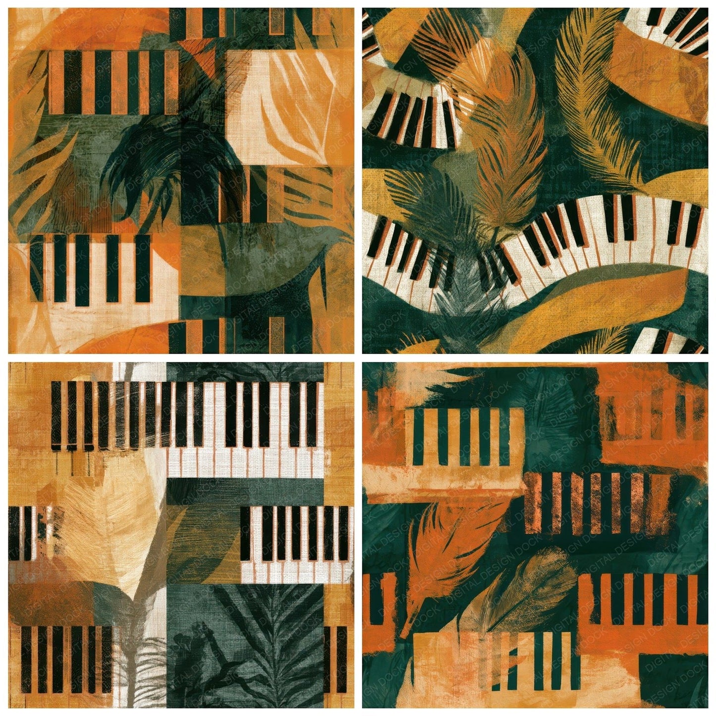 Bohemian Piano Keys Amber Forest Seamless Digital Paper Pack (DDD013107)