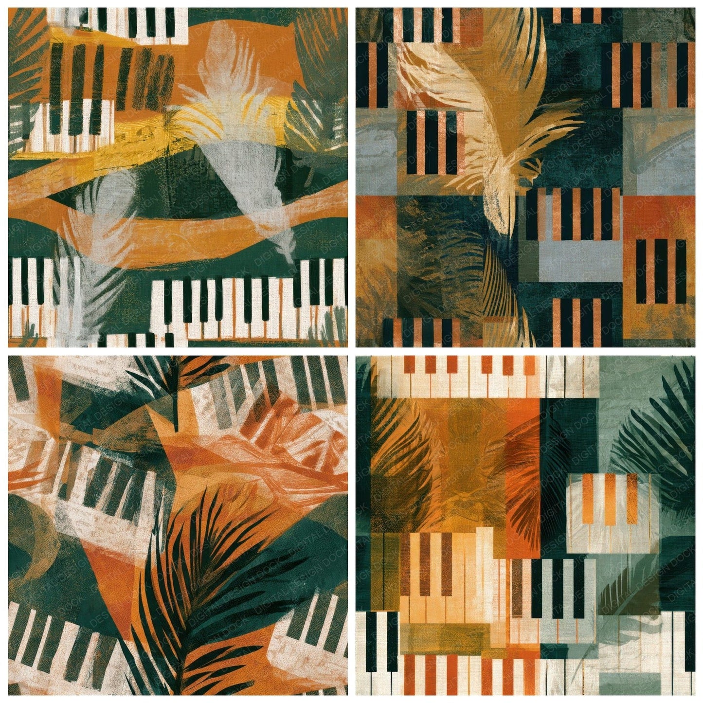 Bohemian Piano Keys Amber Forest Seamless Digital Paper Pack (DDD013107)