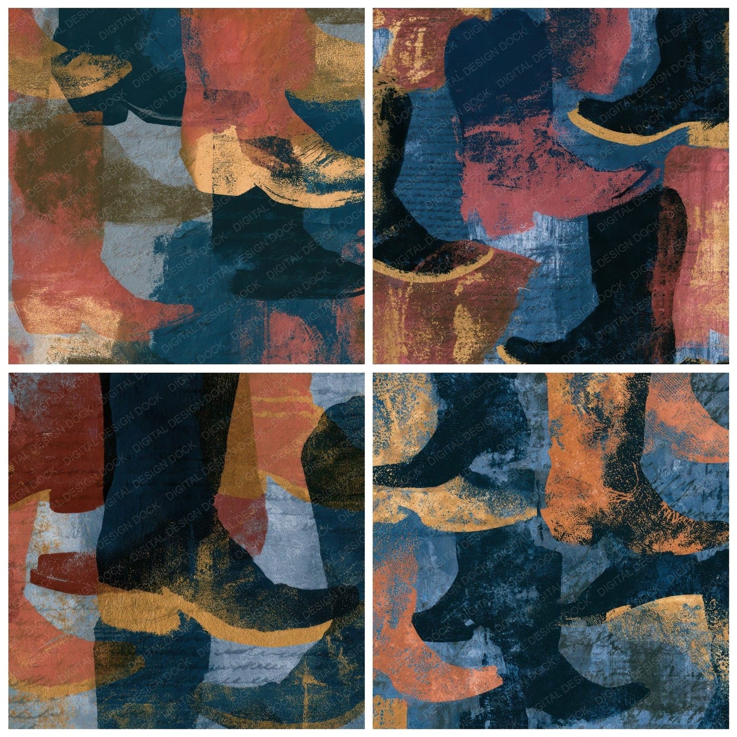 Cyanotype Western Boots Jet Rose Digital Paper Pack (DDD013109)