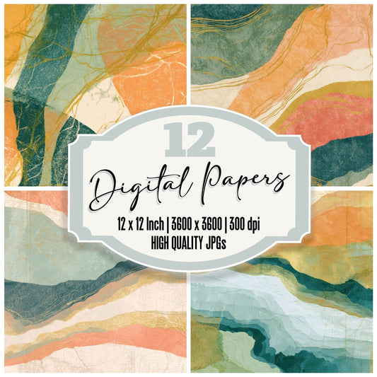 Drypoint Apricot Pistachio Tonal Digital Paper Pack (DDD013110)