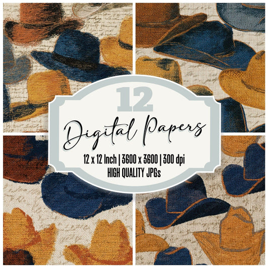 Embroidery Cowboy Hats Sienna Indigo Digital Paper Pack (DDD013112)