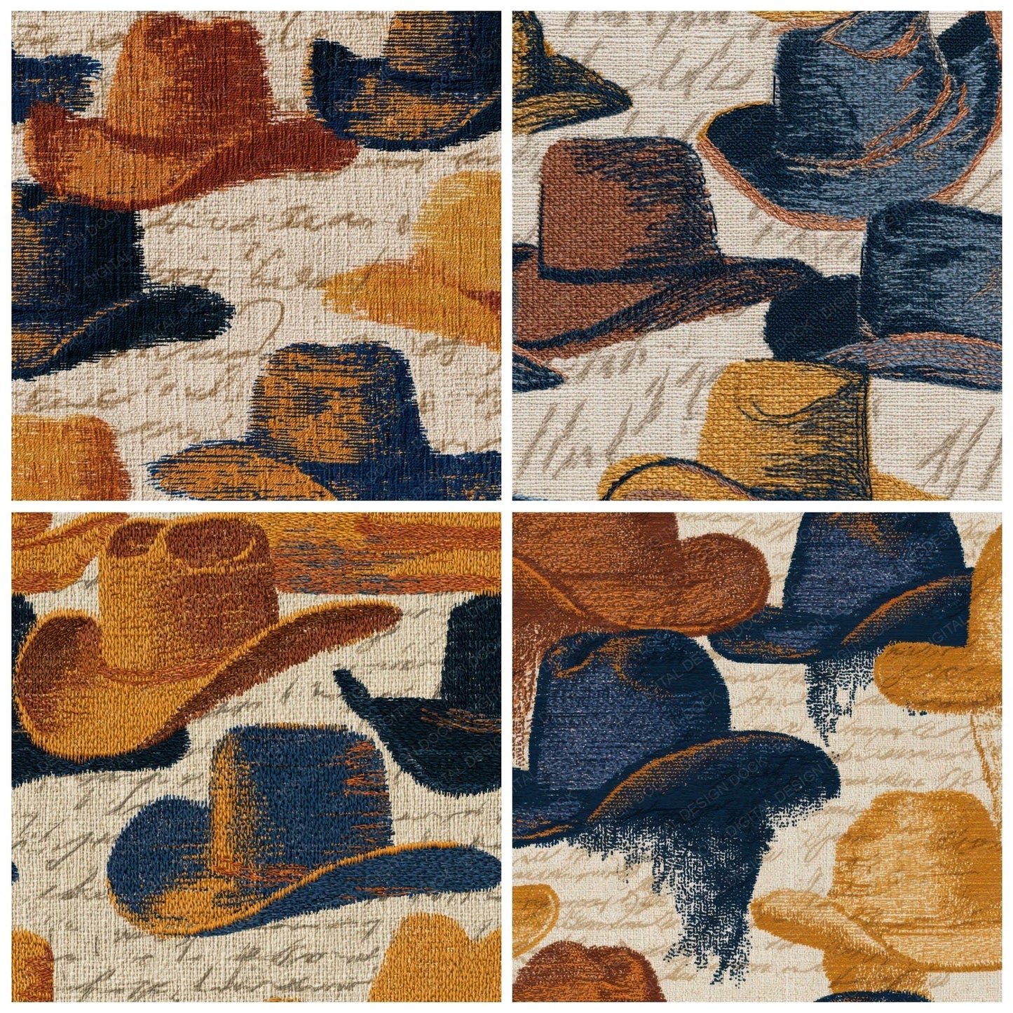Embroidery Cowboy Hats Sienna Indigo Digital Paper Pack (DDD013112)