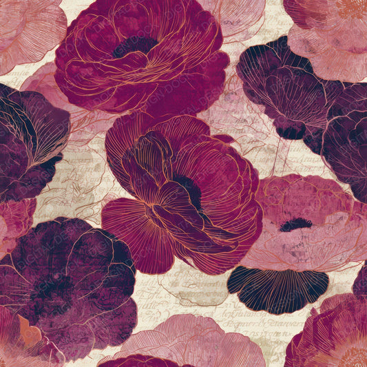 Etching Ranunculus Raspberry Plum Digital Paper Pack (DDD013113)