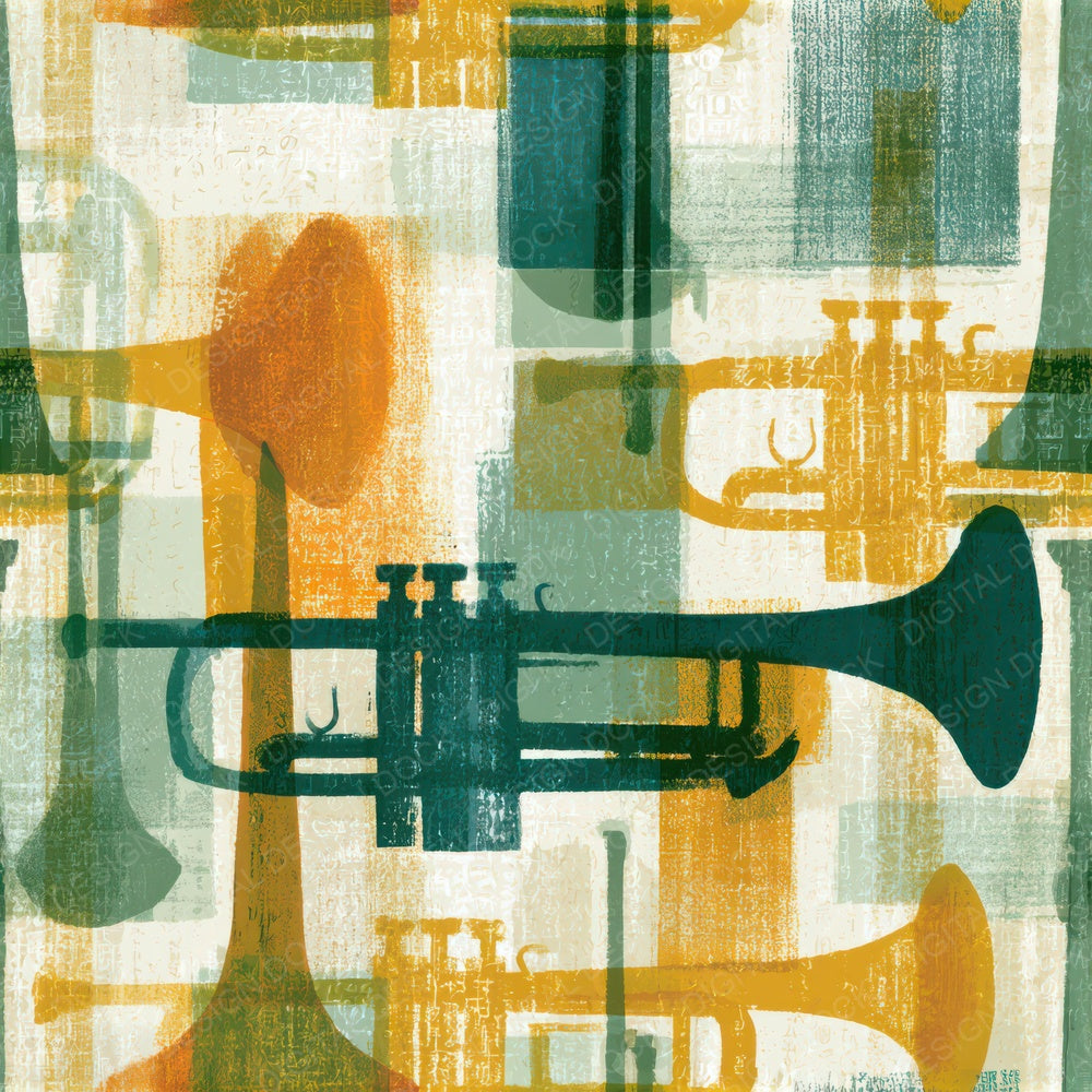 Mid Century Trumpets Sage Primrose Seamless Digital Paper Pack (DDD013116)