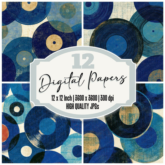 Risograph Vinyl Records Denim Navy Digital Paper Pack (DDD013117)