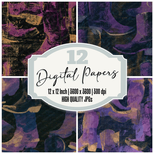 Tapestry Western Boots Mauve Plum Digital Paper Pack (DDD013119)
