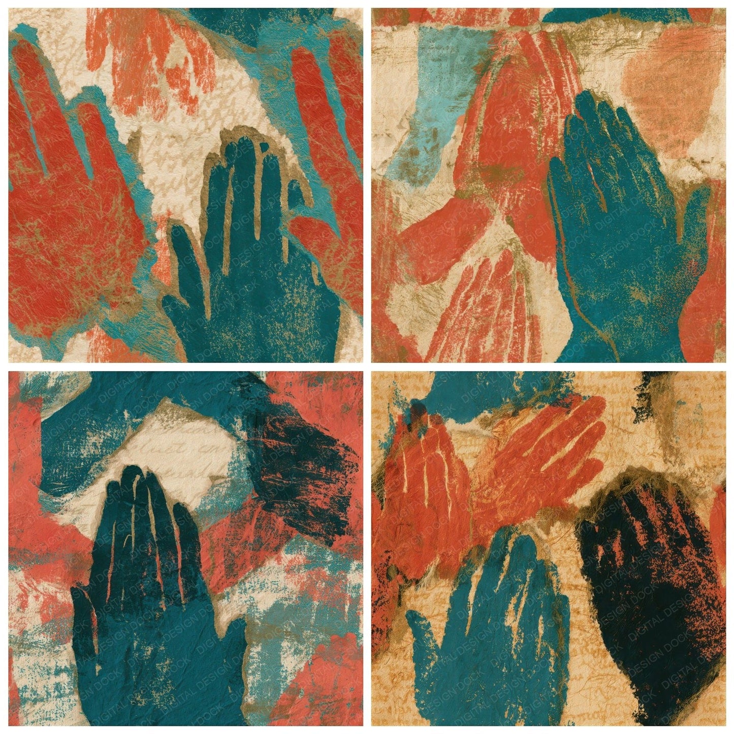 Torn Paper Praying Hands Coral Turquoise Seamless Digital Paper Pack (DDD013120)