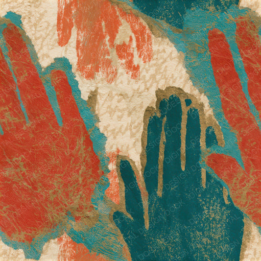 Torn Paper Praying Hands Coral Turquoise Seamless Digital Paper Pack (DDD013120)