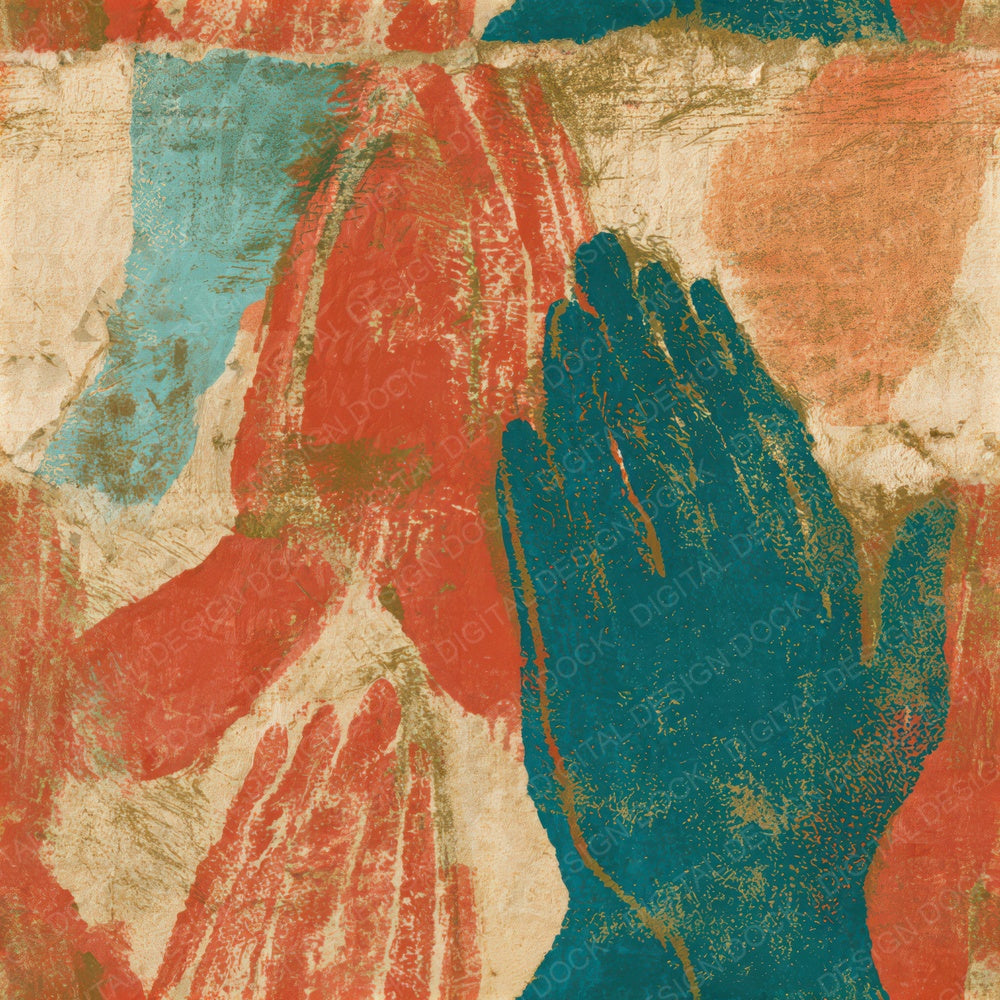 Torn Paper Praying Hands Coral Turquoise Seamless Digital Paper Pack (DDD013120)