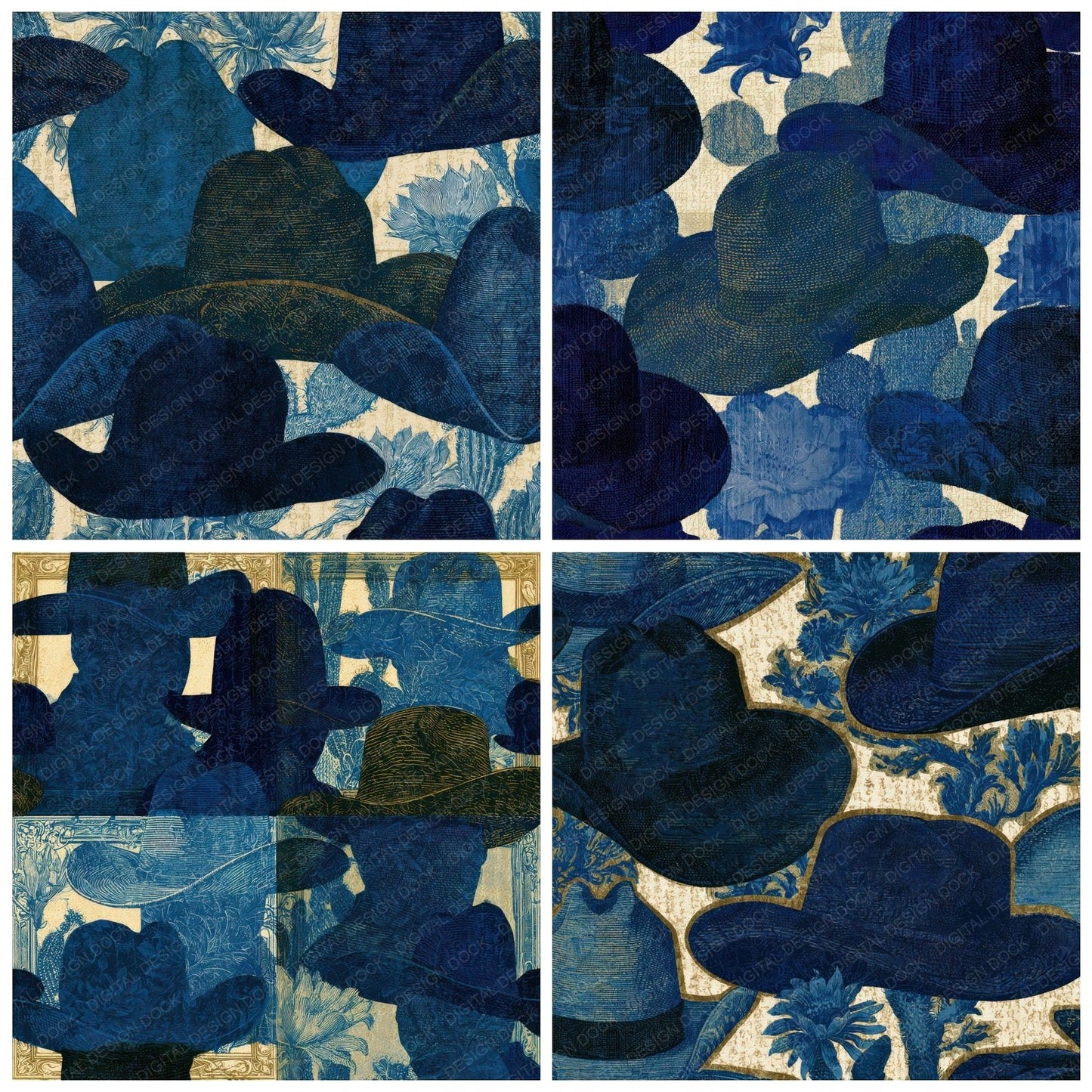 Victorian Cowboy Hat Cactus Denim Digital Paper Pack (DDD013121)