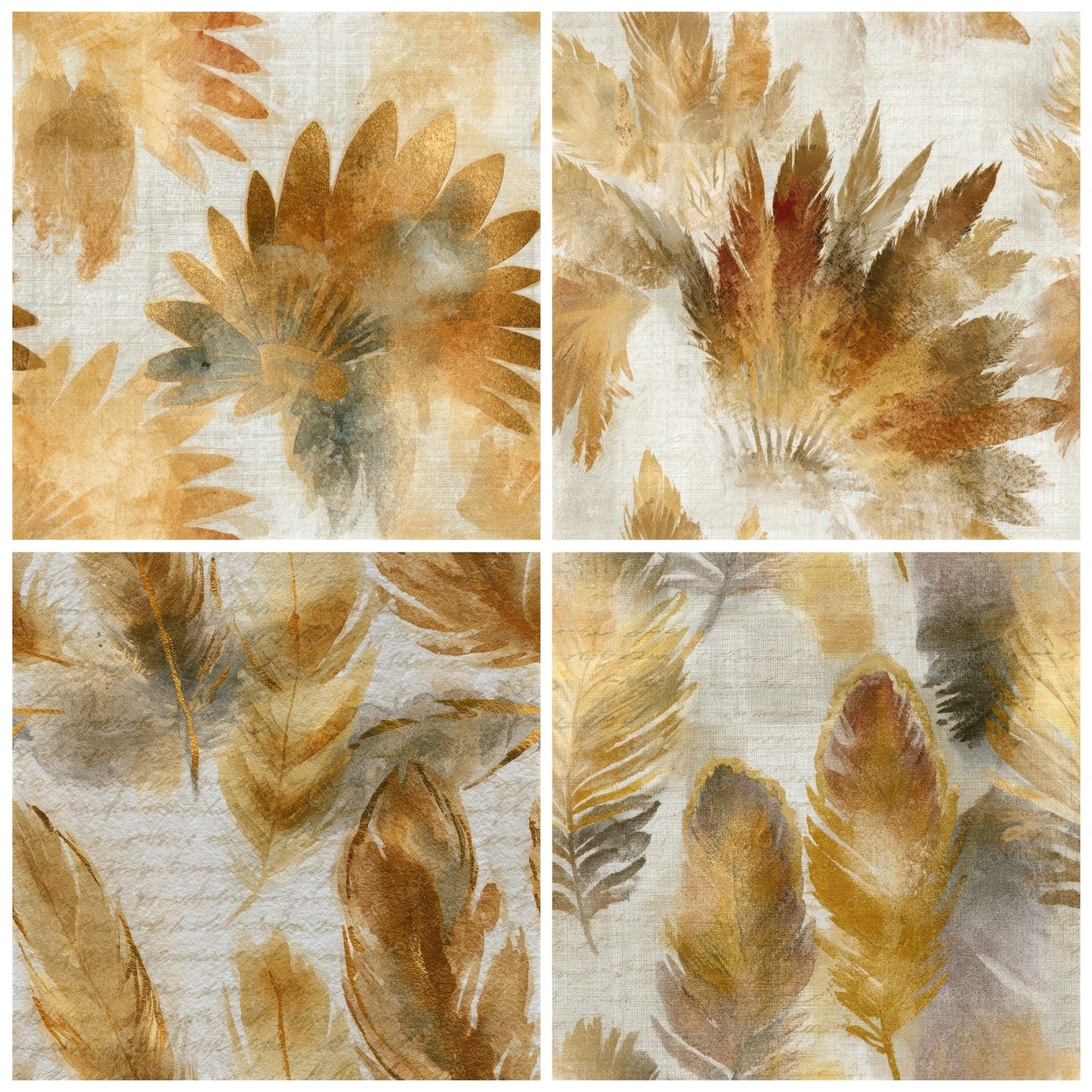 Watercolour Feathered Headdresses Wheat Gold Seamless Digital Paper Pack (DDD013122)