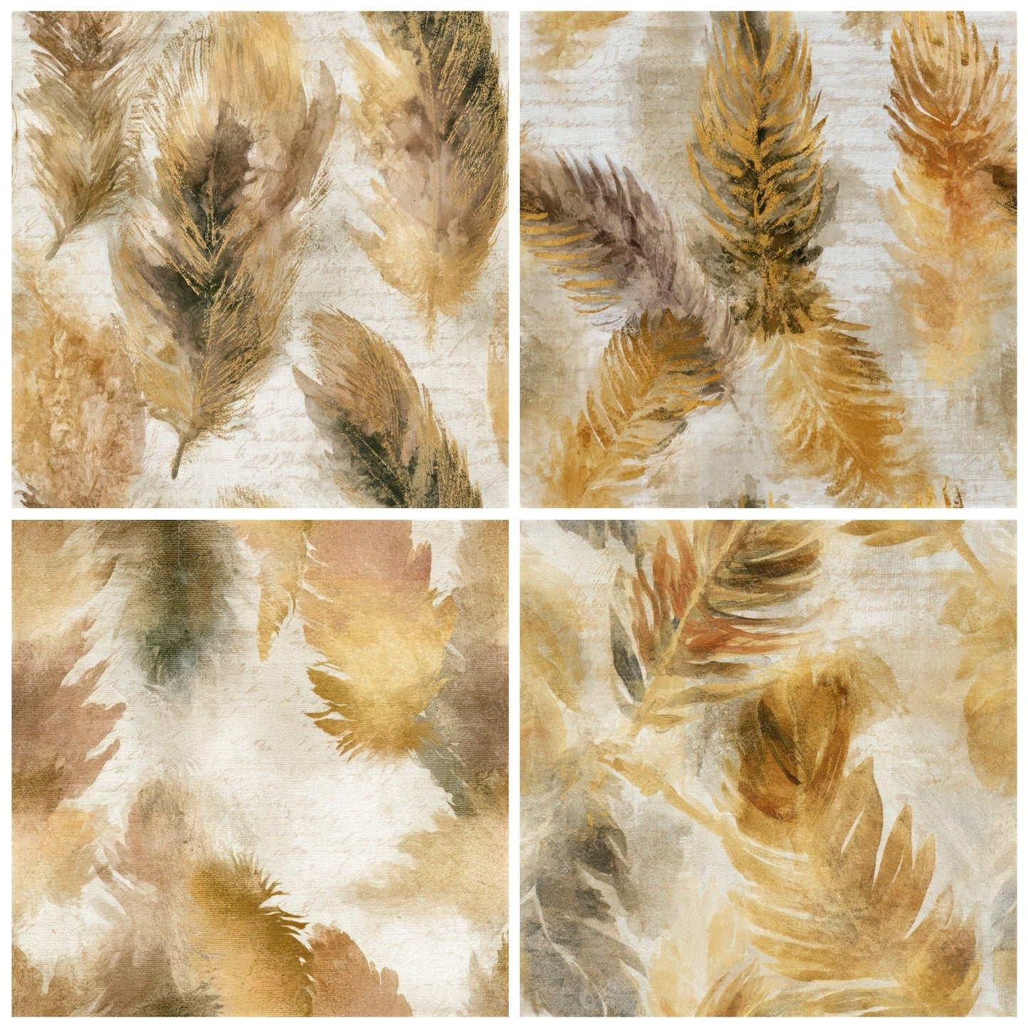 Watercolour Feathered Headdresses Wheat Gold Seamless Digital Paper Pack (DDD013122)