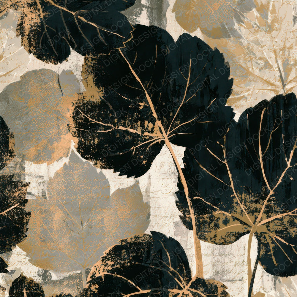 Woodblock Autumn Leaves Bone Digital Paper Pack (DDD013123)