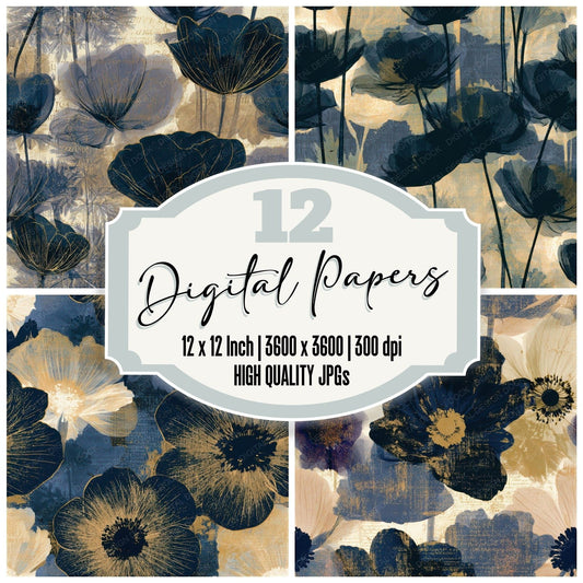 X Ray Anemones Midnight Seamless Digital Paper Pack (DDD013124)