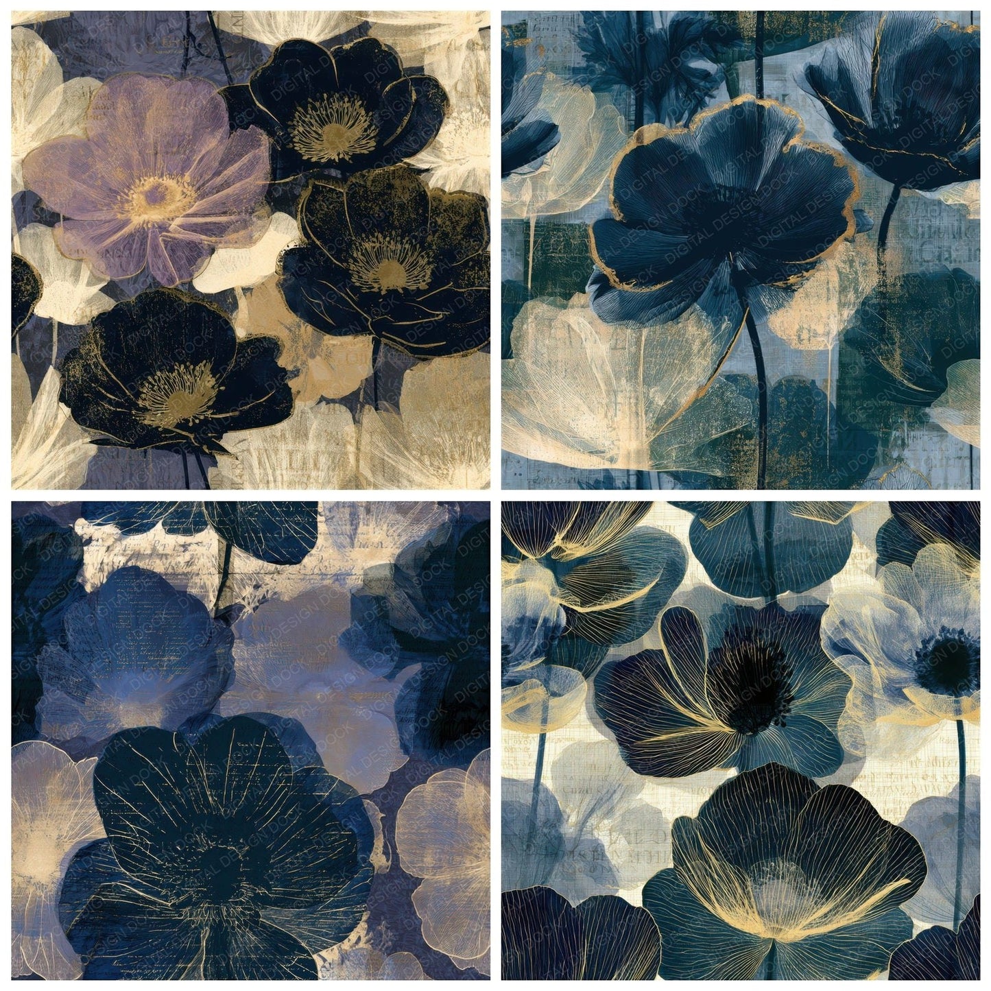 X Ray Anemones Midnight Seamless Digital Paper Pack (DDD013124)