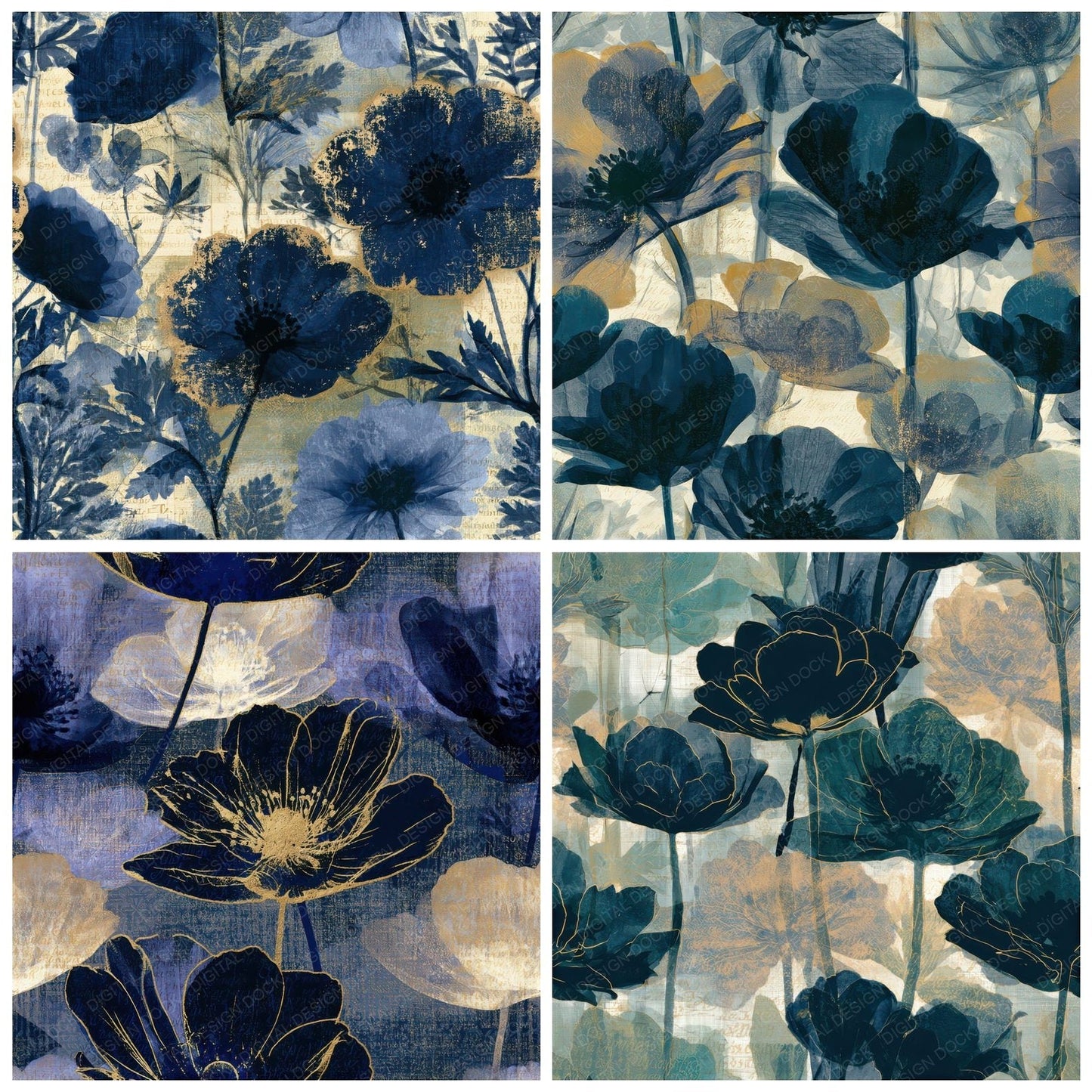 X Ray Anemones Midnight Seamless Digital Paper Pack (DDD013124)
