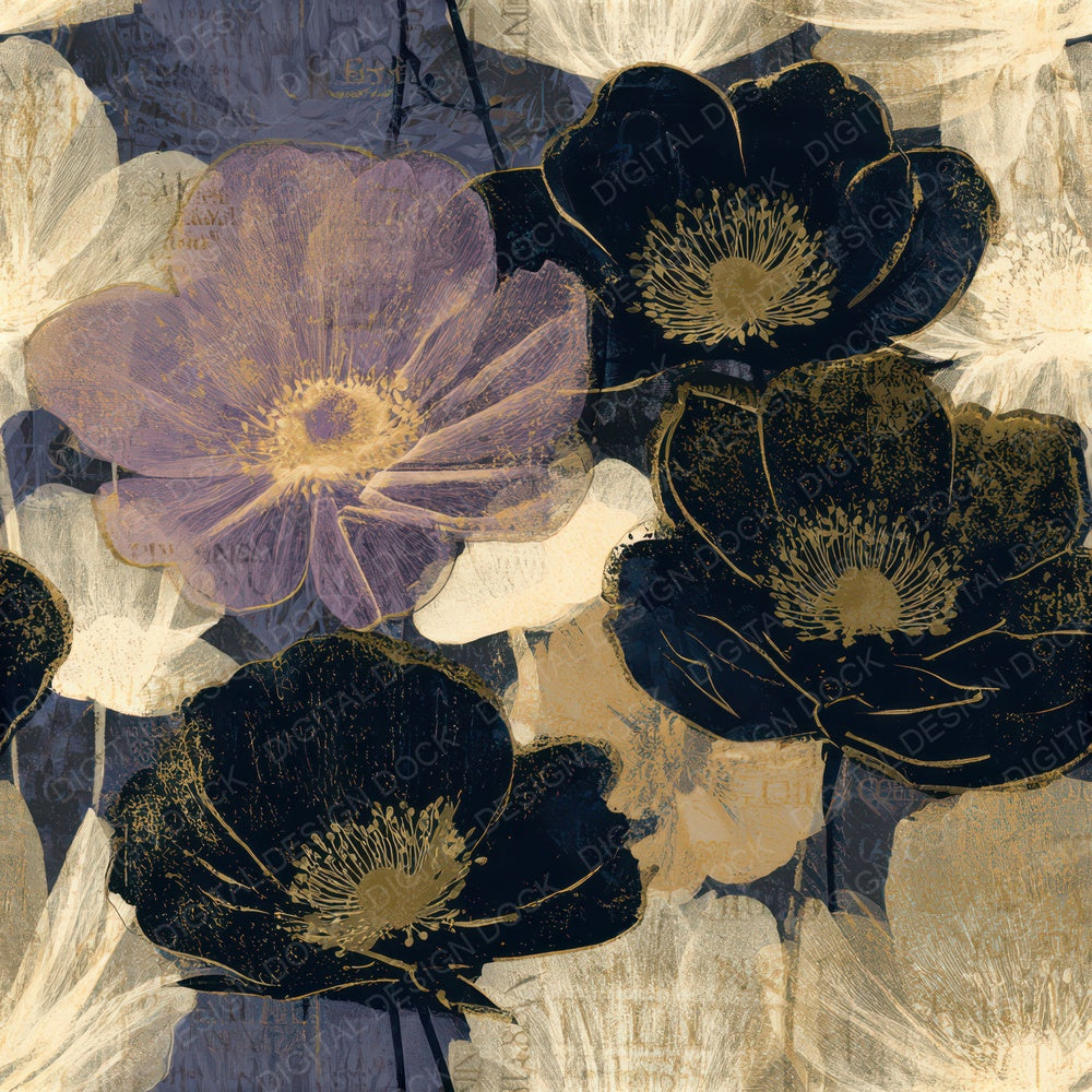 X Ray Anemones Midnight Seamless Digital Paper Pack (DDD013124)
