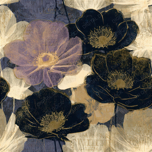 X Ray Anemones Midnight Seamless Digital Paper Pack (DDD013124)