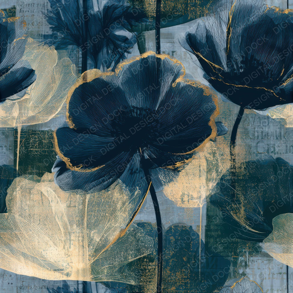 X Ray Anemones Midnight Seamless Digital Paper Pack (DDD013124)