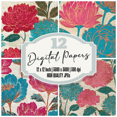 ASCII Floral Bubblegum Turquoise Digital Paper Pack (DDD013125)