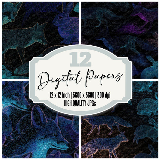 ASCII Fox Rabbit Cyan Violet Digital Paper Pack (DDD013126)