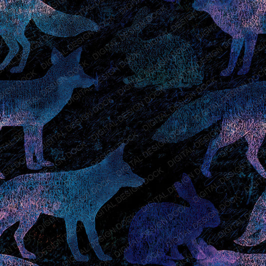 ASCII Fox Rabbit Cyan Violet Digital Paper Pack (DDD013126)