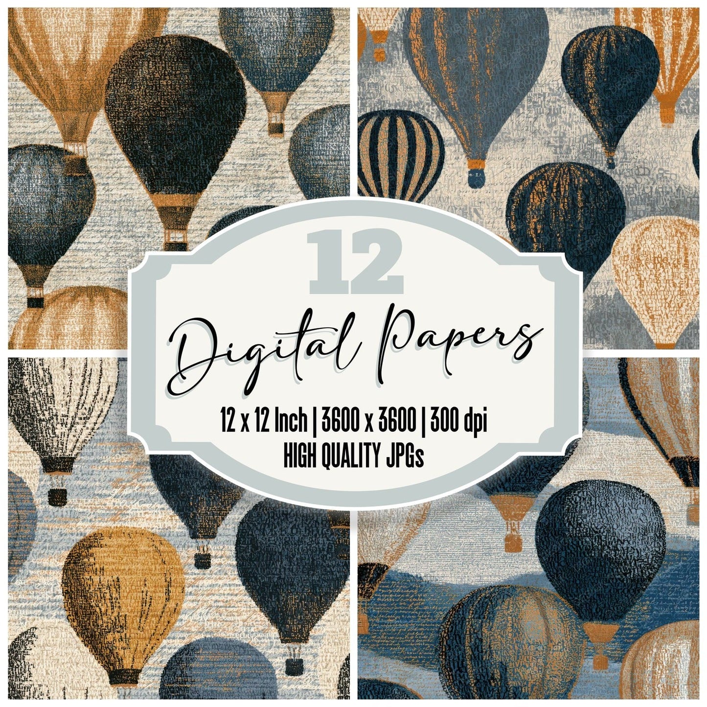 ASCII Hot Air Balloons Linen Slate Digital Paper Pack (DDD013127)