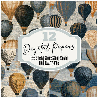 ASCII Hot Air Balloons Linen Slate Digital Paper Pack (DDD013127)