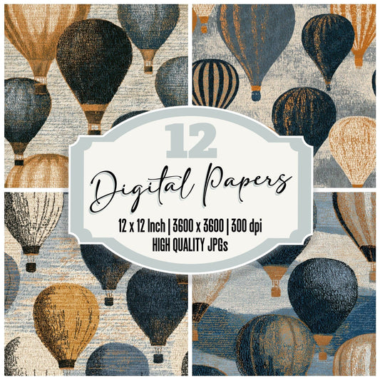 ASCII Hot Air Balloons Linen Slate Digital Paper Pack (DDD013127)
