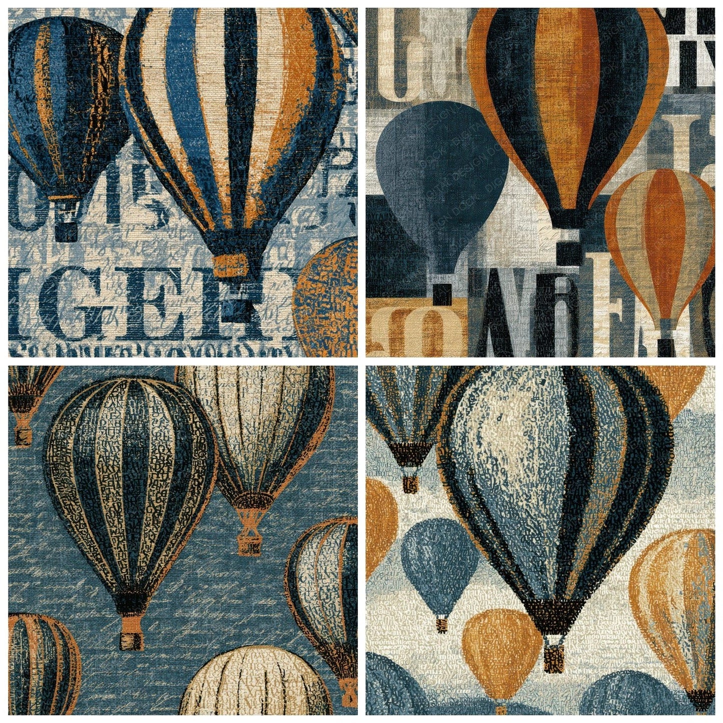 ASCII Hot Air Balloons Linen Slate Digital Paper Pack (DDD013127)